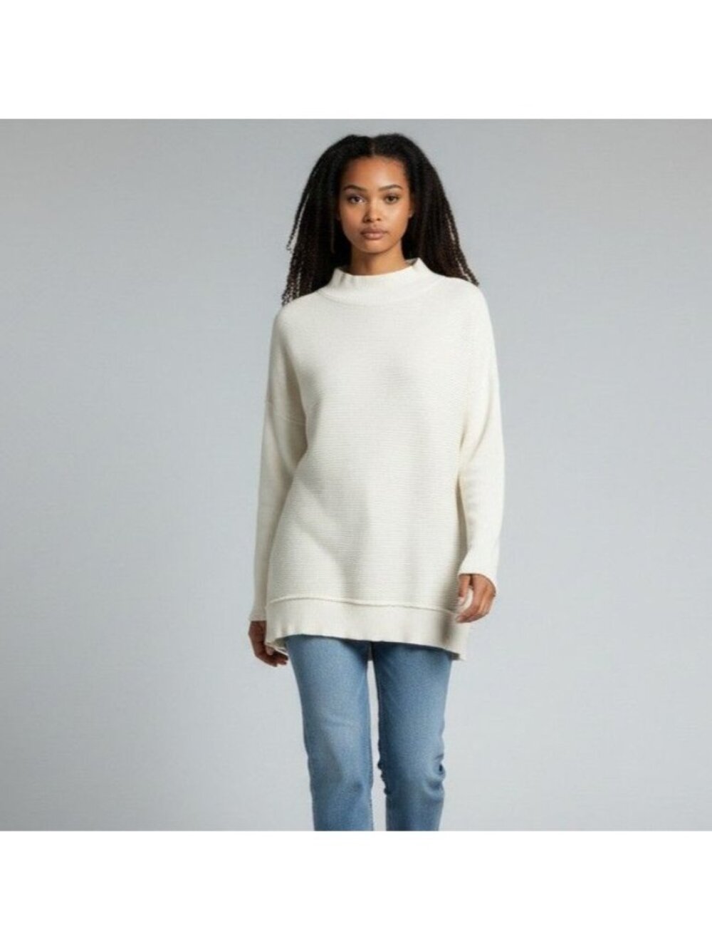 We The Free Free Cotton Cream Mock Neck Waffle Long Sleeve Top Tunic Length XS